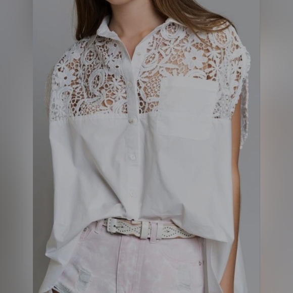 POL Upper Lace Detailed White Blouse. NWOT. SZ S - Picture 3 of 6